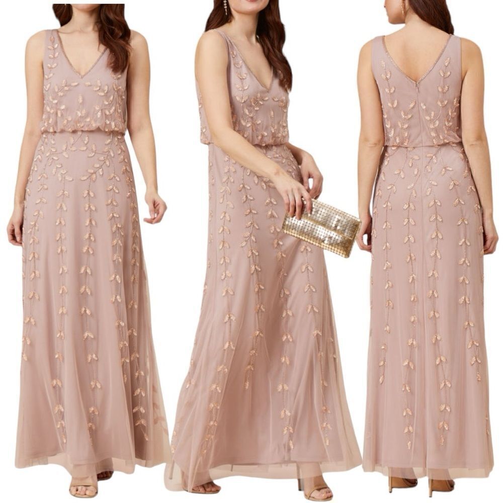Adrianna Papell Women’s Hand Beaded Long Blouson Mermaid Gown in the Size 12